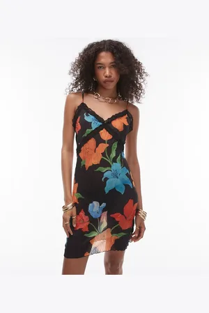 Topshop – Transparentes Minikleid mit Knitterstruktur, Spitzenbesatz und Blumenmuster