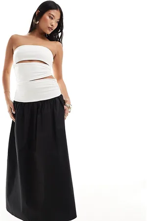 4th & Reckless – Exklusives, trägerloses Maxikleid in Schwarz und Weiß mit Zierausschnitt und tief sitzendem Bund