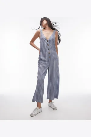 Topshop – Strukturierter, gestreifter Jumpsuit mit Knopfleiste