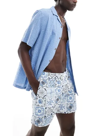 Abercrombie & Fitch – Seersucker-Badeshorts zum Reinschlüpfen in mit Kachelmuster, 7 Zoll Schrittlänge
