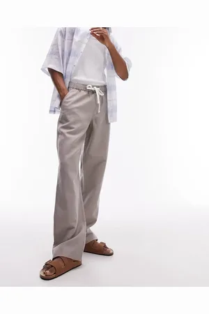 Topman – Leinenhose in Steinbeige mit geradem Schnitt
