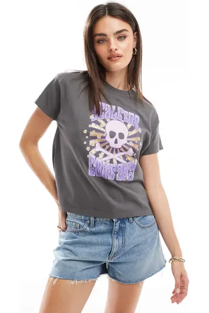 SCALPERS – T-Shirt in Dunkelgrau mit Vintage-Totenkopf