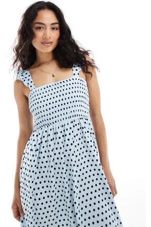 Pieces® – Maxikleid aus strukturiertem Jersey mit Rüschenträgern und blauem Punktemuster