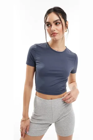 Threadbare – Maddy – Sehr elastisches T-Shirt in Anthrazit mit kurzem Schnitt