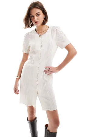 Object – Strukturiertes Minikleid in gebrochenem mit durchgehender Knopfleiste