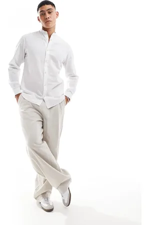 JACK & JONES – Premium – Leinen-Hemd in mit Grandad-Kragen
