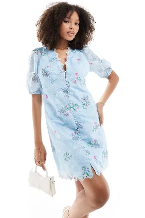 Y.A.S Y.A.S – Minikleid aus besticktem Organza in mit durchgehender Knopfleiste