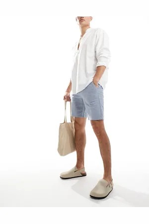 Only & Sons – Chino-Shorts in meliertem Hellblau aus Leinenmix
