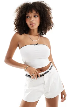 New Look – Schlauchoberteil in Creme mit Schleifendetail