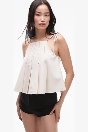 Topshop – Twill-Camisole in Elfenbein mit Kontrastnähten