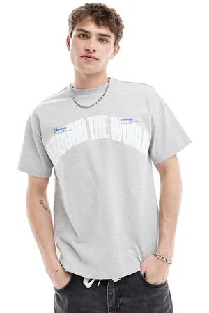 Dr Denim Dr. Denim – Trooper – Locker geschnittenes T-Shirt in meliertem mit geprägtem „Around the World“-Aufdruck vorne