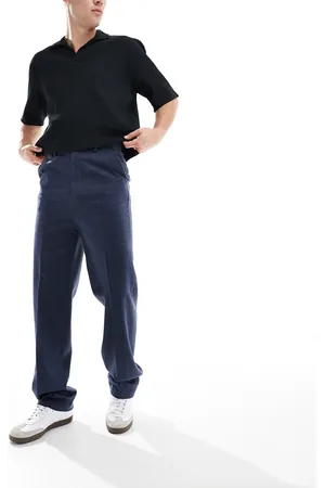 ASOS – Elegante Hose aus Wollmix in Marineblau mit hohem Bund und geradem Schnitt