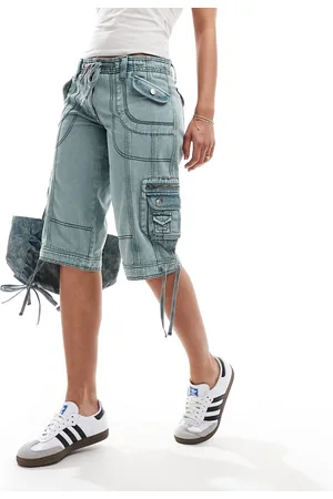 Reclaimed – Jeans-Jorts in blauer Waschung