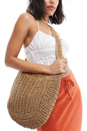 My Accessories – Abgerundete, lange Schultertasche aus gewebtem Bast