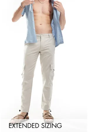 ASOS – Schmal zulaufende Cargo-Hose aus Leinen in verwaschenem Steinbeige