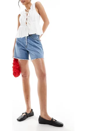 Abercrombie & Fitch – Curve Love – Dad-Jeansshorts in Mittelblau
