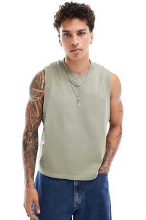 ASOS – Locker geschnittenes, kastiges Tanktop in Khaki mit V-Ausschnitt