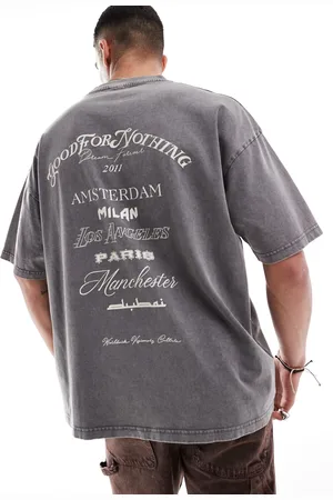 Good For Nothing – Geripptes Oversize-T-Shirt in verwaschenem mit Print vorne