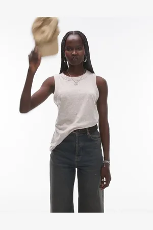Topshop – Trägertop in meliertem Hellbeige mit U-Boot-Ausschnitt