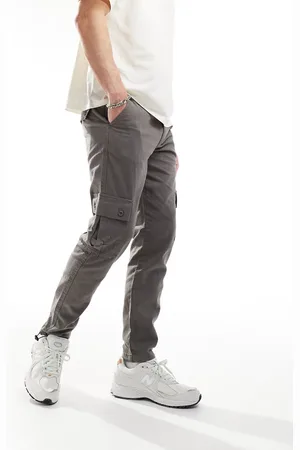 ASOS – Schmal zulaufende Cargo-Hose aus Leinen in verwaschenem Anthrazit