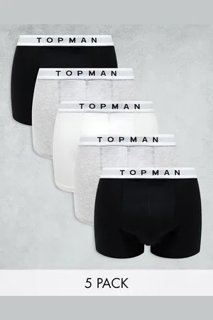 Topman – 5er-Pack Unterhosen in Schwarz, meliertem Grau und Weiß mit weißem Bund