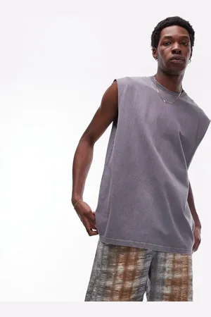 Topman – Ärmelloses Oversize-T-Shirt in verwaschenem Grau