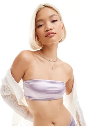 Monki – Mix and Match – Trägerloses Bikinioberteil in Metallic-Flieder