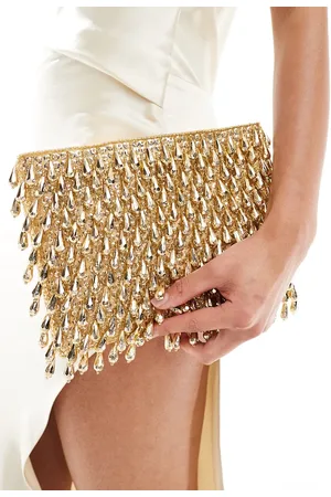ASOS – Durchgehende mit Perlen besetzte Clutch in Goldoptik mit Reißverschluss