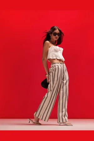 ASOS – Weit geschnittene Dad-Hose mit Leinenanteil und maritimen Streifen