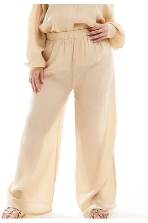 In The Style – Hose in Camel mit weitem Bein und Knitterstruktur, Kombiteil