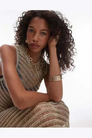Topshop – Leiterkleid aus Strickmaterial in Metallic-Gold