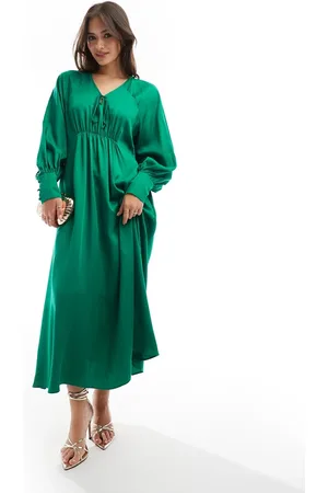 & OTHER STORIES – Langärmliges Maxikleid in mit Bindeband vorn und V-Ausschnitt