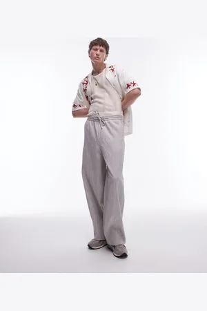 Topman – Hochwertige, strukturierte Hose in Steingrau mit weitem Bein