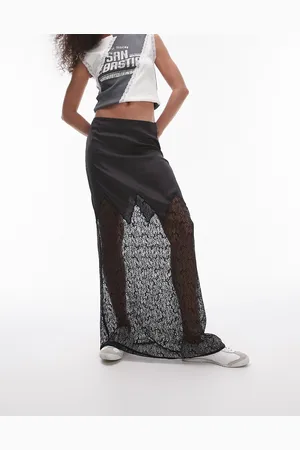 Topshop – Maxirock aus Satin-Spitze-Mix in
