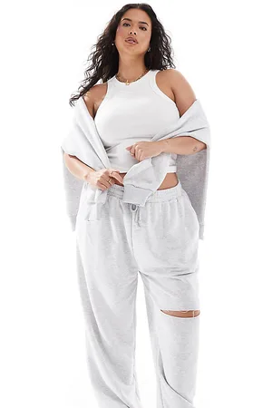 ASOS ASOS DESIGN Curve – Jogginghose in meliert mit weitem Bein und Knierissen