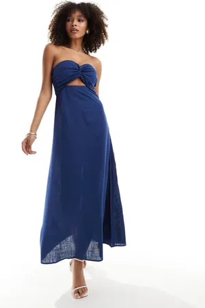 4th & Reckless – Trägerloses Maxikleid aus Leinenmix in mit Zierausschnitt