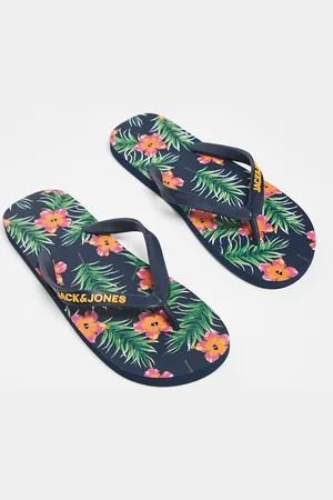 JACK & JONES – Zehenstegsandalen in mit Blumenmuster und Logo