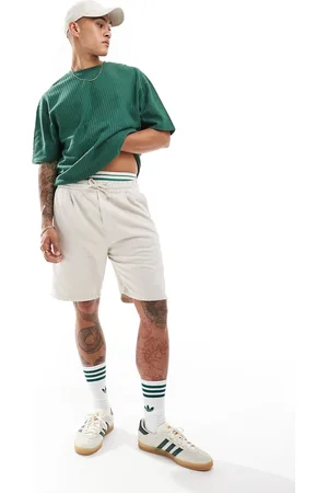 JACK & JONES – Jeansshorts in Beige mit Kordelzugbund