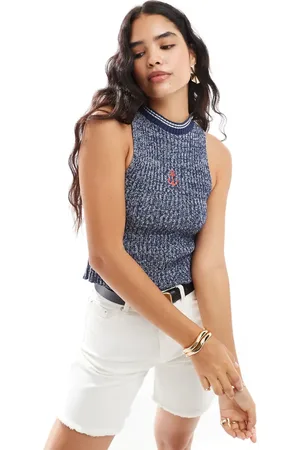 ASOS – Strick-Camisole aus meliertem Garn mit Besatz und gesticktem Anker-Motiv