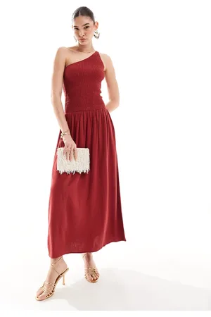 4th & Reckless – Gerafftes Maxikleid aus Leinenmix in verwaschenem mit One-Shoulder-Träger und tiefer Taille