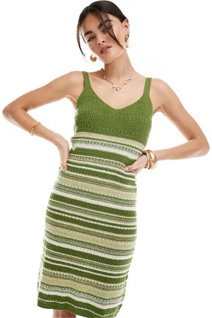 JDY – Strickkleid in Khaki mit Streifen