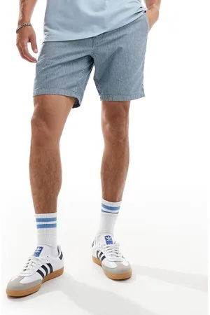 Superdry – Bermudashorts mit Streifen in verwaschenem Indigo und Kreideweiß