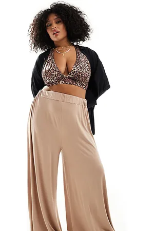 ASOS Curve – Palazzo-Strandhose aus Jersey in Cremeweiß