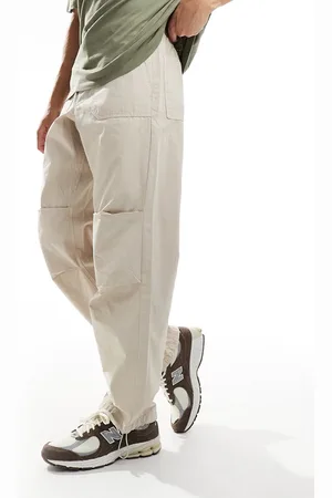SELECTED – Loose Fit Ripstop-Hose in Stein mit elastischem Bund