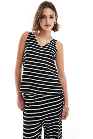 New Look – Geripptes Bustier mit V-Ausschnitt in gestreift, Kombiteil