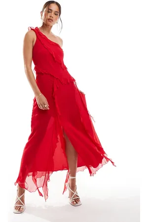 MANGO – Midikleid in mit Fransen und One-Shoulder-Träger