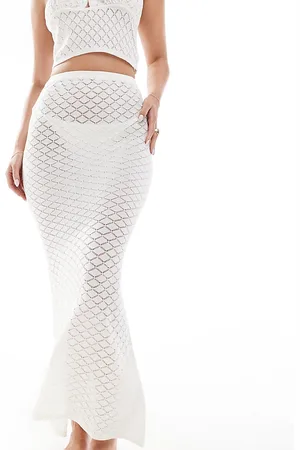 In The Style – Exklusiv – Strukturierter Maxi-Strandrock in Creme aus Häkelstrick mit Meerjungfrauensaum, Kombiteil