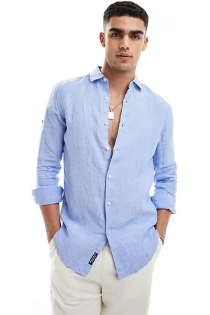 Superdry – Lässiges, langärmliges Leinenhemd in Hellblau-Chambray