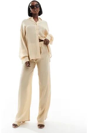 In The Style X Georgia Louise – Strukturierte Hose in Beige mit weitem Bein, Kombiteil