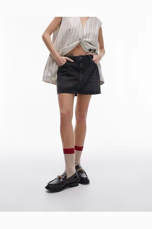 Topshop – Kurzer Volantrock aus Denim in verwaschenem
